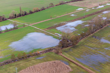 Vue aérienne de Bruchgraben inondé, Buschurgraben, Floodgraben, Erlenbach à Steinweiler dans le département Rhénanie-Palatinat, Allemagne
