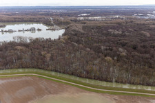 Vue aérienne de Vieux Rhin inondé / Polder de Neupotz à Wörth am Rhein dans le département Rhénanie-Palatinat, Allemagne