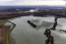Vue aérienne de Prairies inondées du polder de Neupotz sur le lit de crue du Rhin à Neupotz à Wörth am Rhein dans le département Rhénanie-Palatinat, Allemagne
