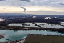 Vue aérienne de Vieux Rhin / Polder Neupotz inondé à Neupotz dans le département Rhénanie-Palatinat, Allemagne