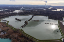 Vue aérienne de Vieux Rhin / Polder Neupotz inondé à Neupotz dans le département Rhénanie-Palatinat, Allemagne