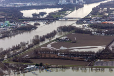 Vue aérienne de Hofgut Ludwigsau près des inondations du Rhin à le quartier Maximiliansau in Wörth am Rhein dans le département Rhénanie-Palatinat, Allemagne