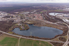 Vue aérienne de Schäuffele Baggersse au Wörther Kreuz à Wörth am Rhein dans le département Rhénanie-Palatinat, Allemagne