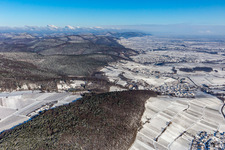Vue aérienne de Vue aérienne d'hiver dans la neige à le quartier Gleishorbach in Gleiszellen-Gleishorbach dans le département Rhénanie-Palatinat, Allemagne