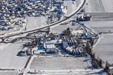 Vue aérienne de Vue aérienne hivernale dans la neige du BG RCI à le quartier Alsterweiler in Maikammer dans le département Rhénanie-Palatinat, Allemagne