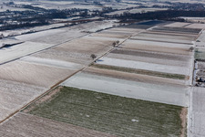 Vue aérienne de Vue aérienne d'hiver dans la neige à Billigheim-Ingenheim dans le département Rhénanie-Palatinat, Allemagne