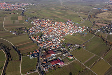 Vue aérienne de Bordures de vignes et domaines viticoles du vignoble en Ungstein à le quartier Ungstein in Bad Dürkheim dans le département Rhénanie-Palatinat, Allemagne