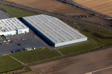 Vue oblique de Site de l'usine de construction automobile de Joseph Voegele AG à le quartier Rheingönheim in Ludwigshafen am Rhein dans le département Rhénanie-Palatinat, Allemagne