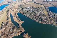 Vue aérienne de Zone de loisirs du Vieux Rhin et de l'Adriatique bleue de Neuhofen à Altrip dans le département Rhénanie-Palatinat, Allemagne