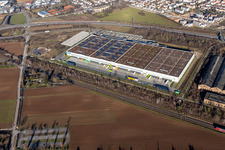 Vue aérienne de Décathlon Schwetzingen, DD Logistique à Schwetzingen dans le département Bade-Wurtemberg, Allemagne