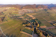 Vue aérienne de Klingbachtal en fleurs au printemps à Klingenmünster dans le département Rhénanie-Palatinat, Allemagne