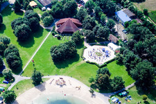 Vue aérienne de Caravanes et tentes - Camping - et emplacement pour tentes Loisirs - Camping Erlichsee à le quartier Oberhausen in Oberhausen-Rheinhausen dans le département Bade-Wurtemberg, Allemagne
