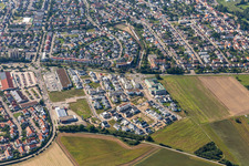 Vue aérienne de Nouvelle zone de développement Hochstetten Am Biegen à le quartier Hochstetten in Linkenheim-Hochstetten dans le département Bade-Wurtemberg, Allemagne