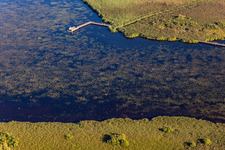 Vue aérienne de Federsee, Kanzach, point de vue Federseesteg à Bad Buchau dans le département Bade-Wurtemberg, Allemagne