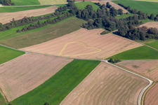 Vue aérienne de Le cœur dans le grain à le quartier Dürrenwaldstetten in Langenenslingen dans le département Bade-Wurtemberg, Allemagne