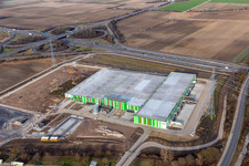 Photographie aérienne de Nouvelle construction du Pfalzmarkt pour les fruits et légumes à Mutterstadt dans le département Rhénanie-Palatinat, Allemagne
