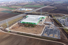 Vue aérienne de Chantier de construction du nouveau bâtiment du Pfalzmarkt for Fruit and Vegetables eG à Mutterstadt dans le département Rhénanie-Palatinat, Allemagne