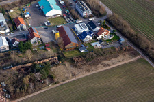 Vue aérienne de Zone commerciale dans le Nauroth. HWP les fabricants de meubles à Ellerstadt dans le département Rhénanie-Palatinat, Allemagne