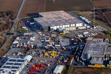 Vue aérienne de Centre logistique du Lekkerland Mannheim à le quartier Roxheim in Bobenheim-Roxheim dans le département Rhénanie-Palatinat, Allemagne