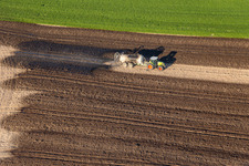 Vue aérienne de Épandage de fumier à Niederlauterbach dans le département Bas Rhin, France