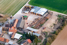 Vue aérienne de Nouvelle construction du hall incendié Holzwerk ORTH Gerd Sütterlin eK à le quartier Schaidt in Wörth am Rhein dans le département Rhénanie-Palatinat, Allemagne