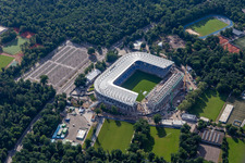 Vue oblique de Chantier de construction du nouveau stade du Karlsruher Sport-Club GmbH & Co. KGaA à le quartier Innenstadt-Ost in Karlsruhe dans le département Bade-Wurtemberg, Allemagne