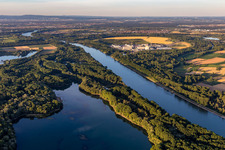 Photographie aérienne de TransnetBW GmbH, sous-station à courant continu sur le site de l'ancienne EnBW Kernkraft GmbH (EnKK), Philippsburg à Philippsburg dans le département Bade-Wurtemberg, Allemagne
