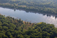 Vue aérienne de Épis secs dans le Rhin à marée basse à Leimersheim dans le département Rhénanie-Palatinat, Allemagne