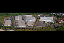 Vue aérienne de Panorama des systèmes d'intérieur Faurecia, Groke Doors GmbH, usine Hagenbach, LINDE + WIEMANN Deutschland SE à Hagenbach dans le département Rhénanie-Palatinat, Allemagne