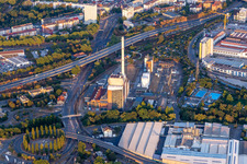 Vue aérienne de Centrale de cogénération de chaleur et d'électricité de l'Ouest à le quartier Mühlburg in Karlsruhe dans le département Bade-Wurtemberg, Allemagne