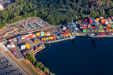 Photographie aérienne de Contargo Wörth-Karlsruhe GmbH dans le port à conteneurs à le quartier Maximiliansau in Wörth am Rhein dans le département Rhénanie-Palatinat, Allemagne