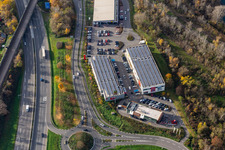 Vue aérienne de Centre Maximilien avec Lidl, Kik et McDonalds à le quartier Maximiliansau in Wörth am Rhein dans le département Rhénanie-Palatinat, Allemagne