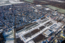 Photographie aérienne de Du sud-est en hiver quand il y a de la neige à le quartier Offenbach in Offenbach an der Queich dans le département Rhénanie-Palatinat, Allemagne