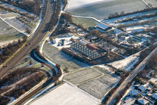 Vue aérienne de Centrale thermique Vulcan en hiver avec de la neige à Insheim dans le département Rhénanie-Palatinat, Allemagne