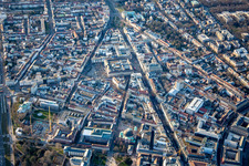 Vue aérienne de Stephanienstraße, Kaiserstr et Amalienstraße se rejoignent à Kaiserplatz / Mühlburger Tor à le quartier Innenstadt-West in Karlsruhe dans le département Bade-Wurtemberg, Allemagne