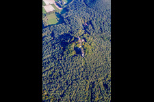 Ruines du château de Drachenfels à Busenberg dans le département Rhénanie-Palatinat, Allemagne vu d'un drone