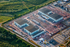 Vue aérienne de TransnetBW GmbH, sous-station CC à Philippsburg dans le département Bade-Wurtemberg, Allemagne