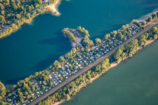 Vue aérienne de Emplacements de camping dans la Rheinauenstrasse entre Waldsee et Otterstädter Altrhein à Waldsee dans le département Rhénanie-Palatinat, Allemagne