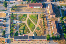 Photographie aérienne de Espace d'accueil du Parc Spinelli de l'Exposition fédérale de jardinage Mannheim BUGA 2023 à le quartier Feudenheim in Mannheim dans le département Bade-Wurtemberg, Allemagne