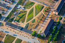 Espace d'accueil du Parc Spinelli de l'Exposition fédérale de jardinage Mannheim BUGA 2023 à le quartier Feudenheim in Mannheim dans le département Bade-Wurtemberg, Allemagne d'en haut
