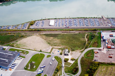 Vue oblique de Port du Rhin à Wörth am Rhein dans le département Rhénanie-Palatinat, Allemagne