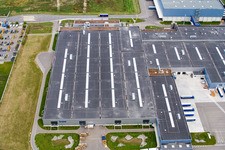 Vue aérienne de Zone industrielle d'Oberwald. Europack à Wörth am Rhein dans le département Rhénanie-Palatinat, Allemagne