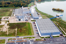 Vue oblique de Zone industrielle d'Oberwald, usine de papier PALM à Wörth am Rhein dans le département Rhénanie-Palatinat, Allemagne