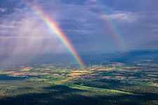 Vue aérienne de Double arc-en-ciel sur le Bienwald à Freckenfeld dans le département Rhénanie-Palatinat, Allemagne