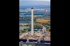 Photographie aérienne de EnBW construit une nouvelle centrale au charbon sur Rheinhafen à le quartier Rheinhafen in Karlsruhe dans le département Bade-Wurtemberg, Allemagne