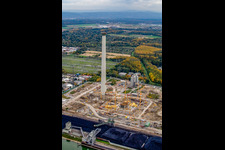 EnBW construit une nouvelle centrale au charbon sur Rheinhafen à le quartier Rheinhafen in Karlsruhe dans le département Bade-Wurtemberg, Allemagne d'en haut