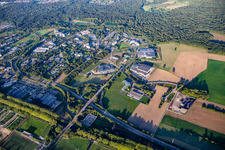 Vue aérienne de Zone commerciale Le Parc d'innovation Strasbourg avec l'Institut Clinique De La Souris, IGBMC - Institut de génétique et de biologie moléculaire et cellulaireaire, Transgene SA et Thermo Fisher Scientific à Illkirch-Graffenstaden dans le département Bas Rhin, France