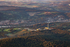 Vue aérienne de Lumière matinale sur l'Institut Fraunhofer de technologie chimique (ICT) à le quartier Grötzingen in Karlsruhe dans le département Bade-Wurtemberg, Allemagne