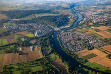 Vue aérienne de Embouchure de la Rems dans le Neckar à le quartier Neckargröningen in Remseck am Neckar dans le département Bade-Wurtemberg, Allemagne