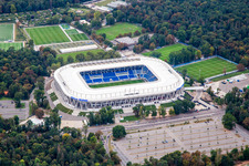 Vue aérienne de Terminé le BBBank Stadium Wildpark du Karlsruher Sport-Club eV à le quartier Innenstadt-Ost in Karlsruhe dans le département Bade-Wurtemberg, Allemagne